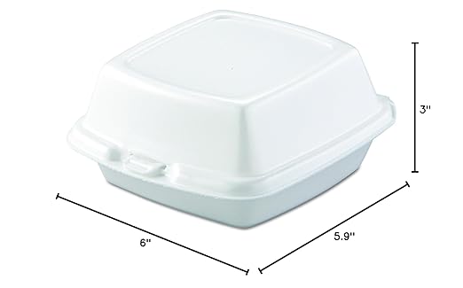 Dart 60HT1 White Foam Hinged Lid Container 6" x 6" x 3"