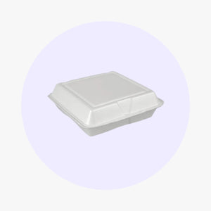 Dart 95HT1R 9 1/2" x 9" x 3" White Foam Square Take Out Container with Hinged Lid | 9.5"x9.5"