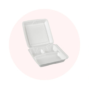 Dart 95HT3R 9 1/2" x 9" x 3" White Foam Three-Compartment Square Take Out Container with Hinged Lid