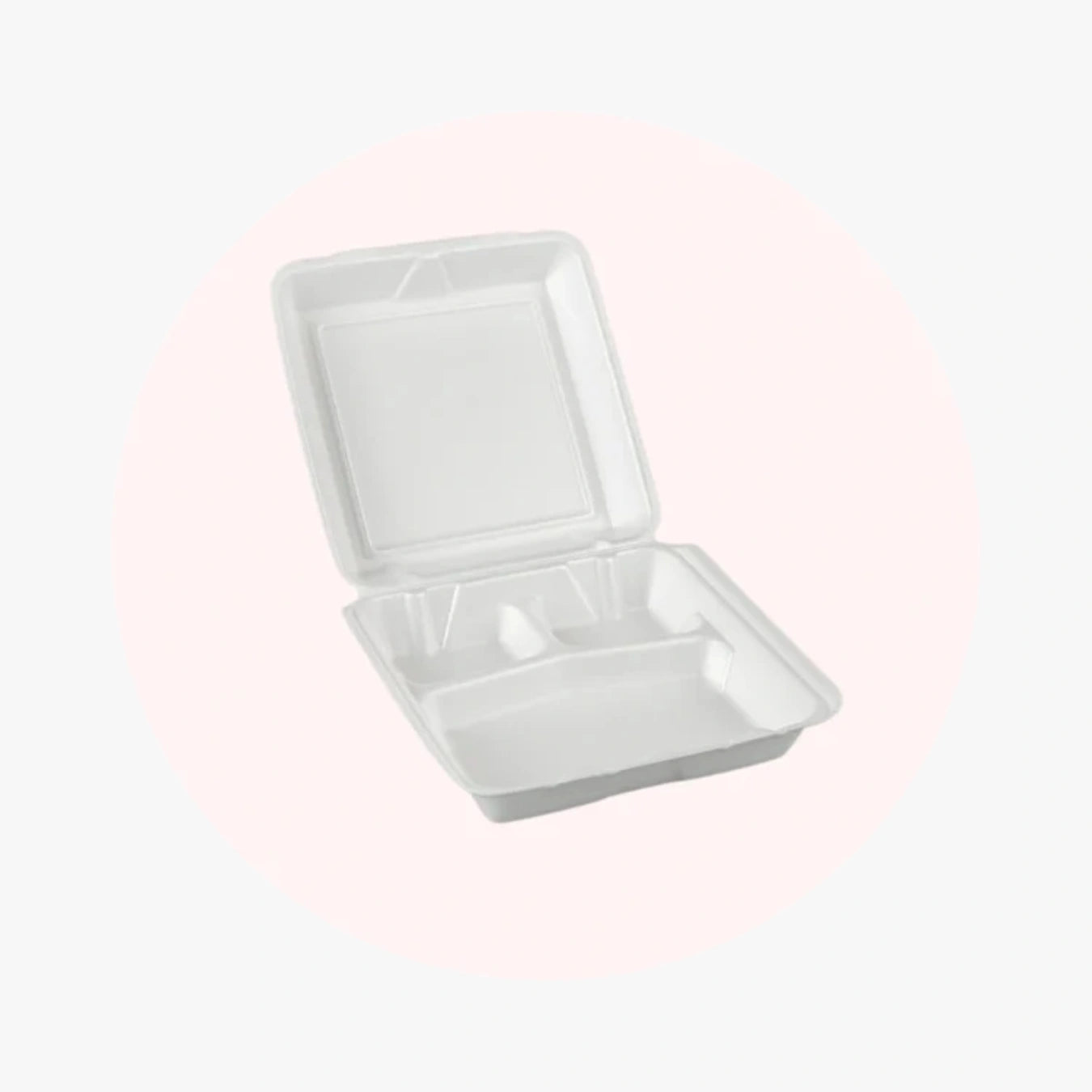 Dart 95HT3R 9 1/2" x 9" x 3" White Foam Three-Compartment Square Take Out Container with Hinged Lid