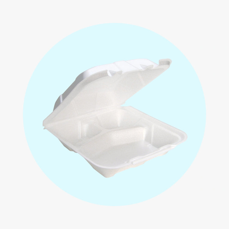 FOAMPAK FP-8003 8" x 8" x 3" Medium 8" Foam Hinged Lid Container Three Compartment