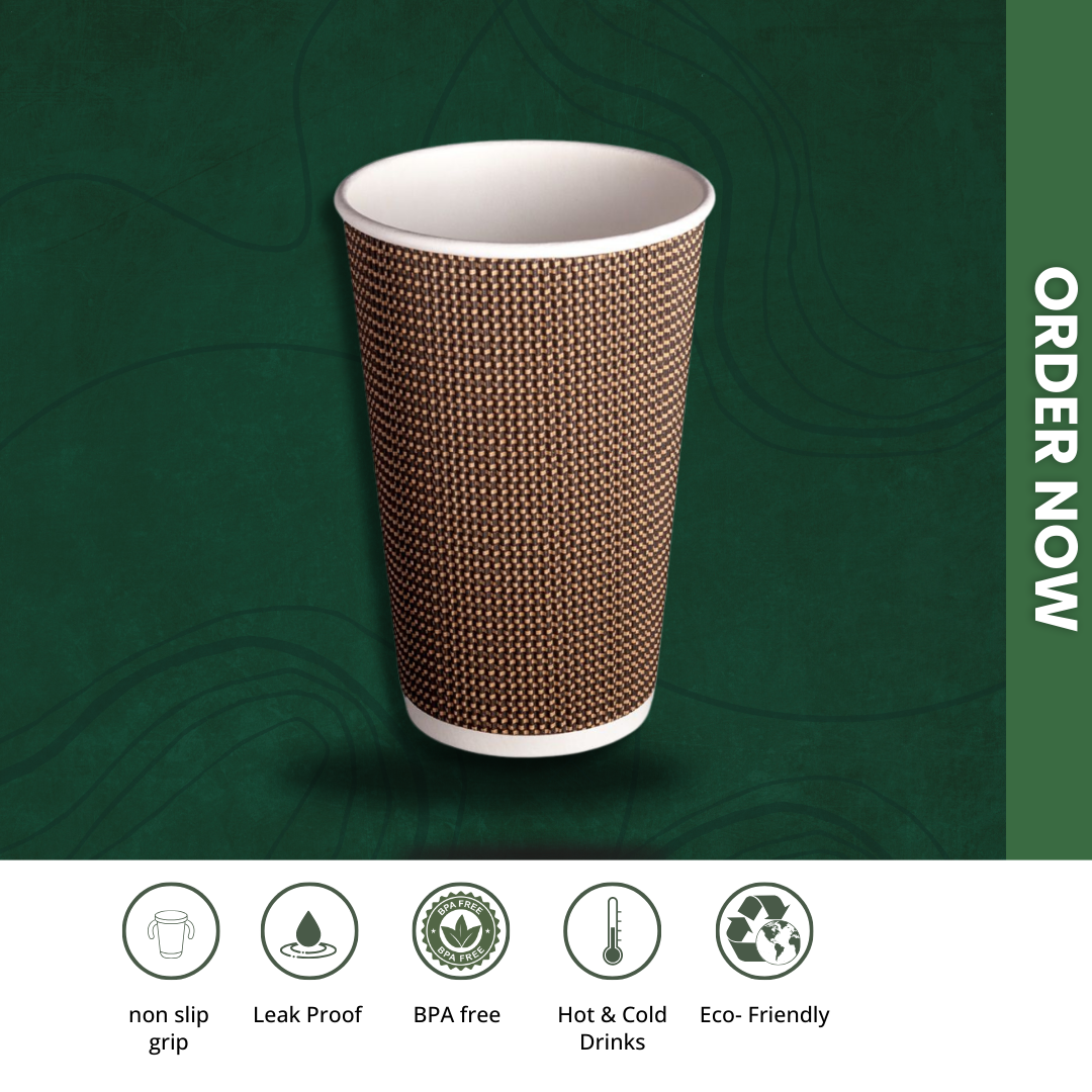 RIPPLE WALL PAPER CUPS - BROWN - 16 oz - PACK THIS MEAL