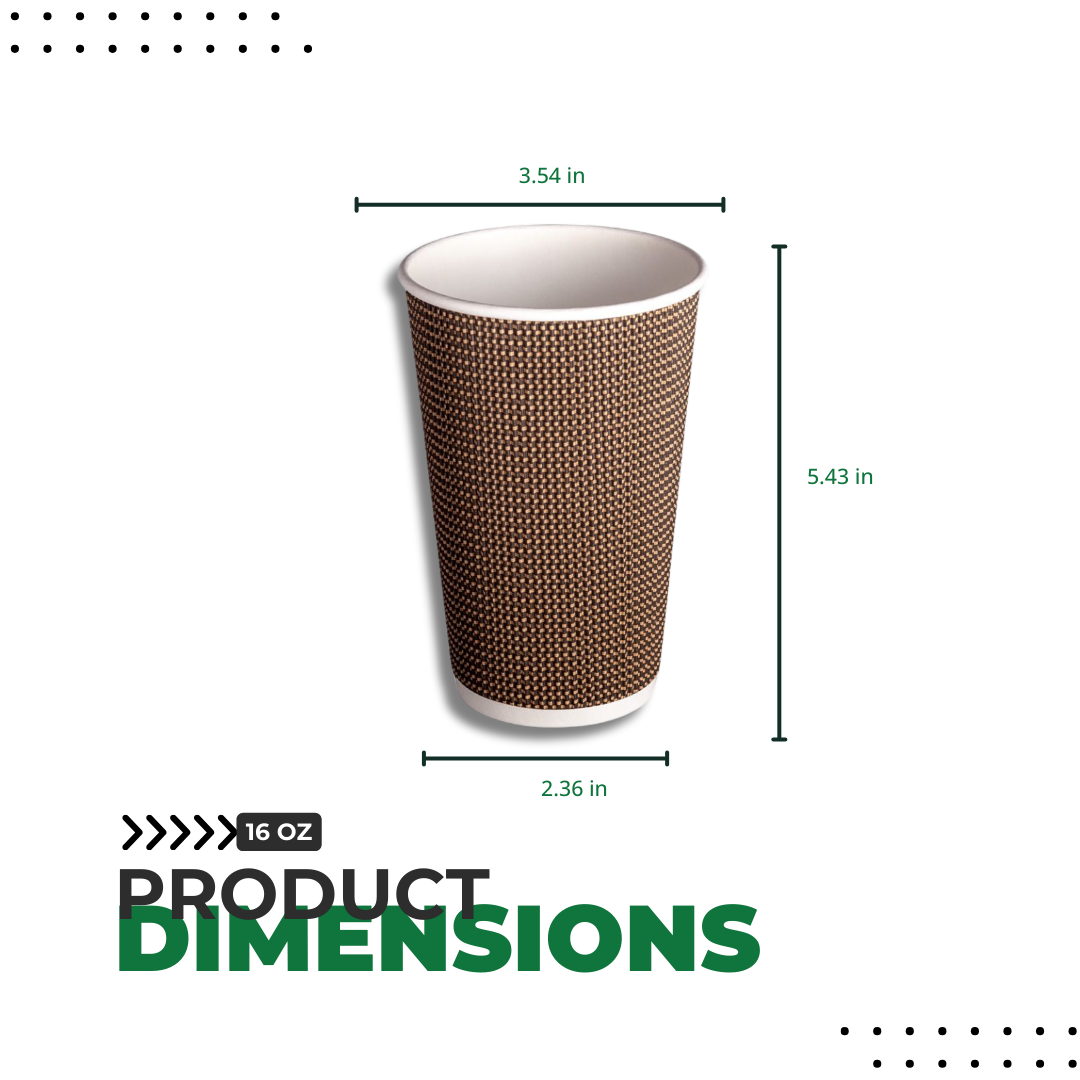 RIPPLE WALL PAPER CUPS - BROWN - 16 oz