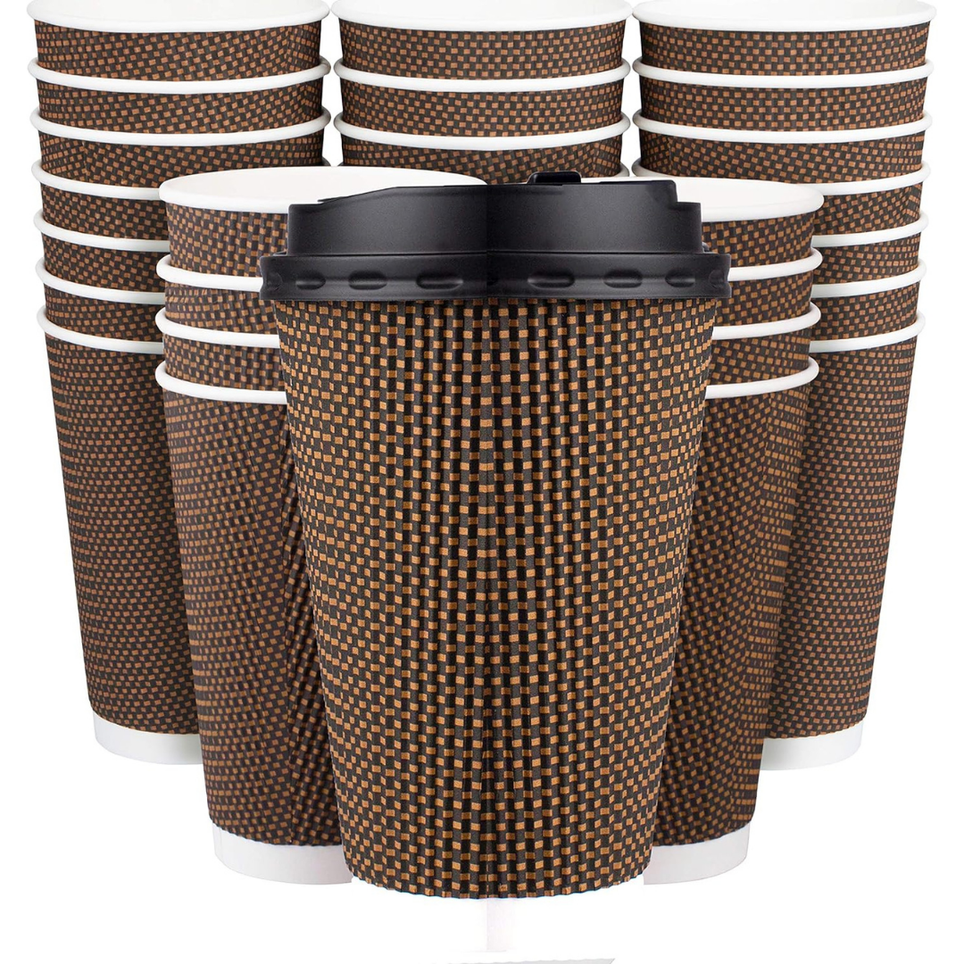 RIPPLE WALL PAPER CUPS - BROWN - 16 oz