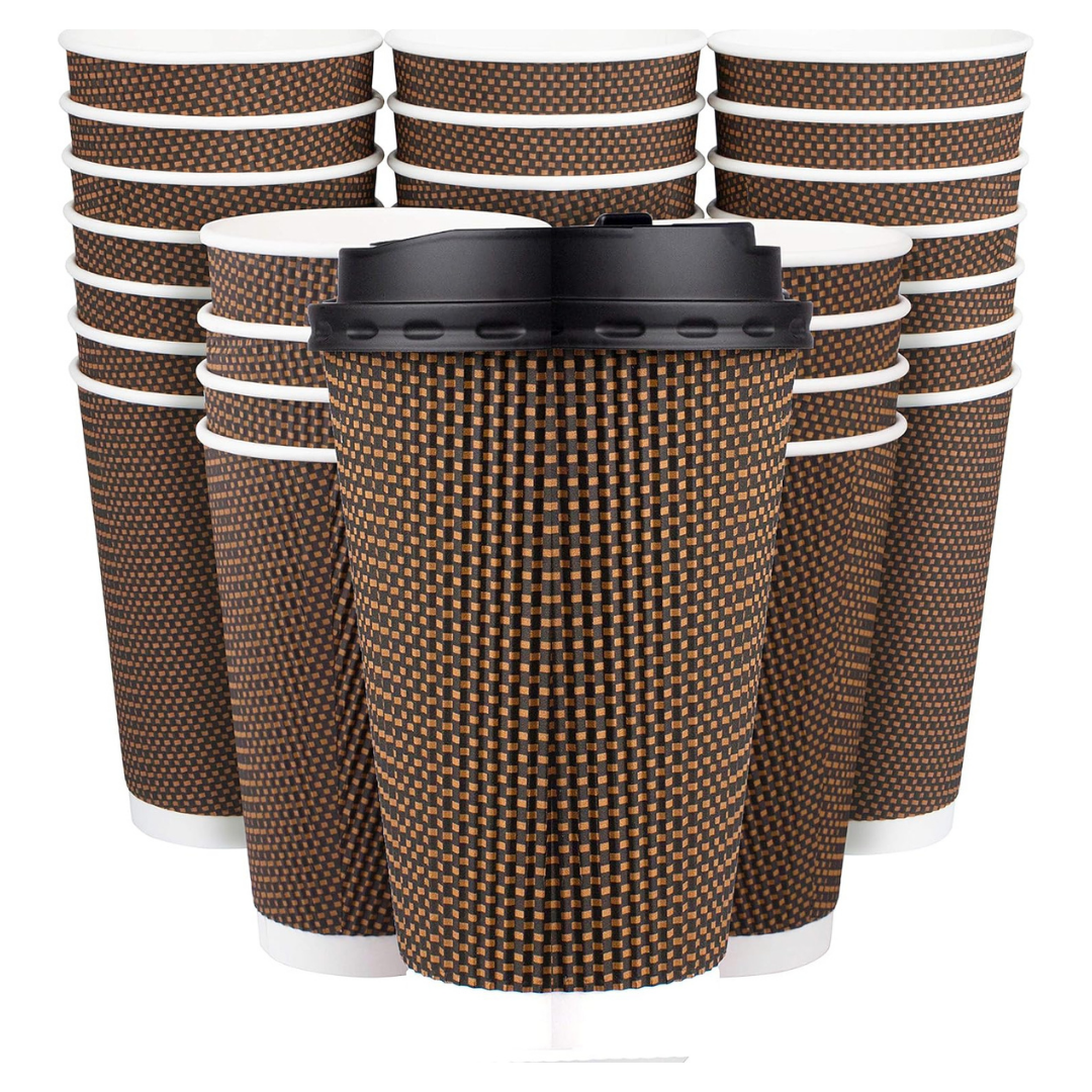 RIPPLE WALL PAPER CUPS - BROWN - 12 oz