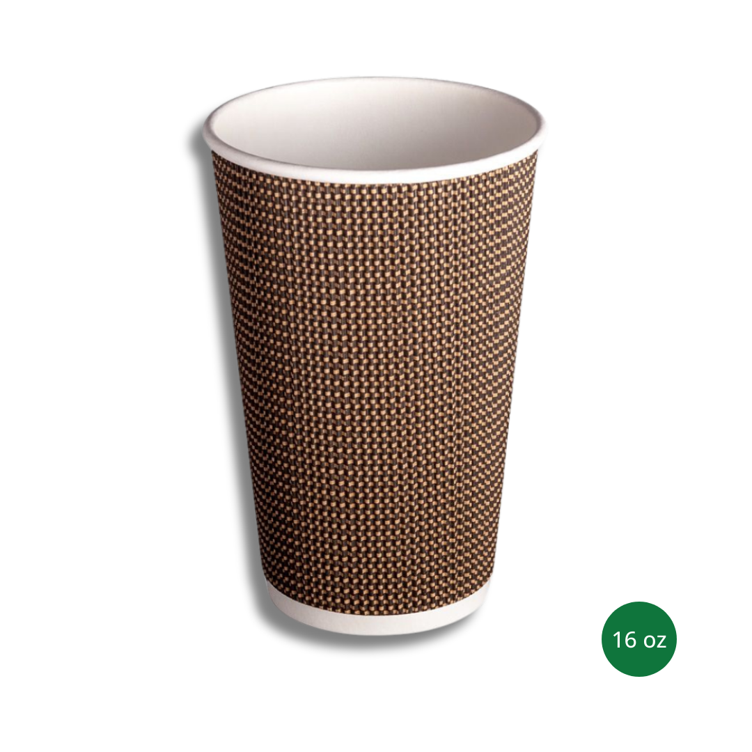 RIPPLE WALL PAPER CUPS - BROWN - 16 oz