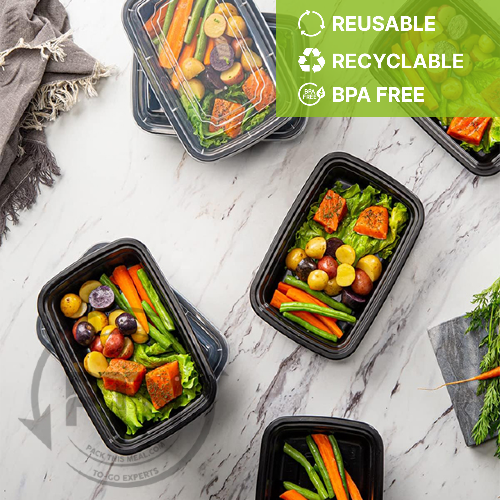 32 Oz. 2 Compartment Meal Prep Containers Durable BPA Free Plastic