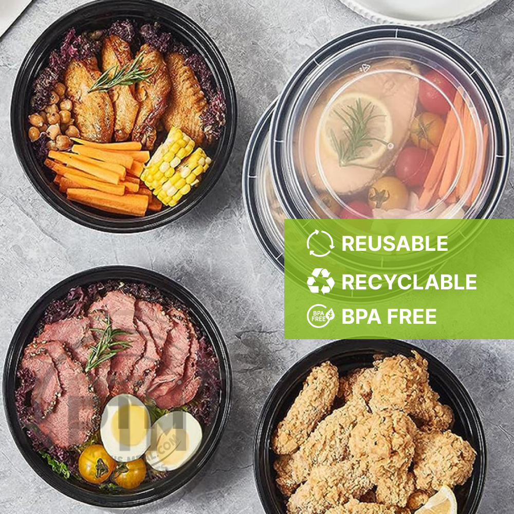 32 Oz. 2 Compartment Meal Prep Containers Durable BPA Free Plastic