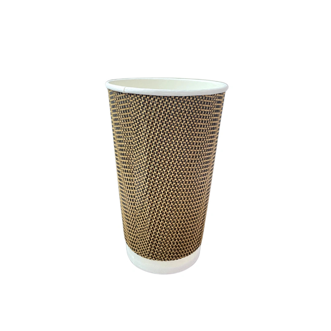 Vasos de papel con diseño de ondas en rayas marrones, 16 oz