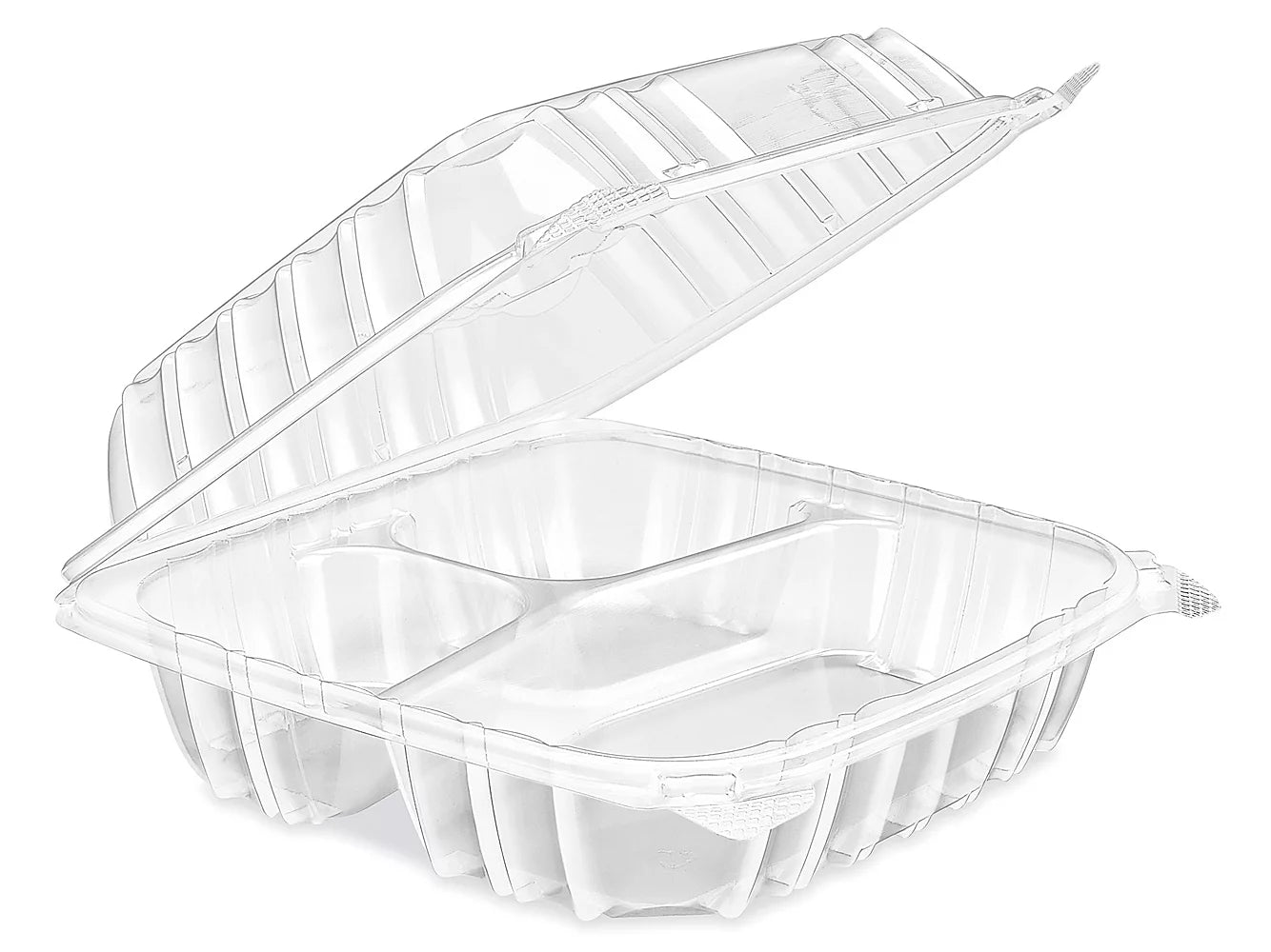 CLEAR HINGED CONTAINER 8" X 8" 3 COMPARTMENT - 200 PCS