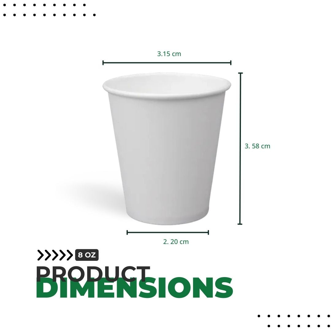 SINGLE WALL PAPER CUPS - WHITE - 8 oz