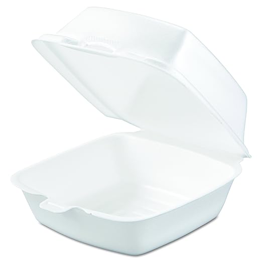 Contenedor con tapa con bisagra de espuma blanca Dart 50HT1 de 5" x 5" x 3" | 5" x 5"