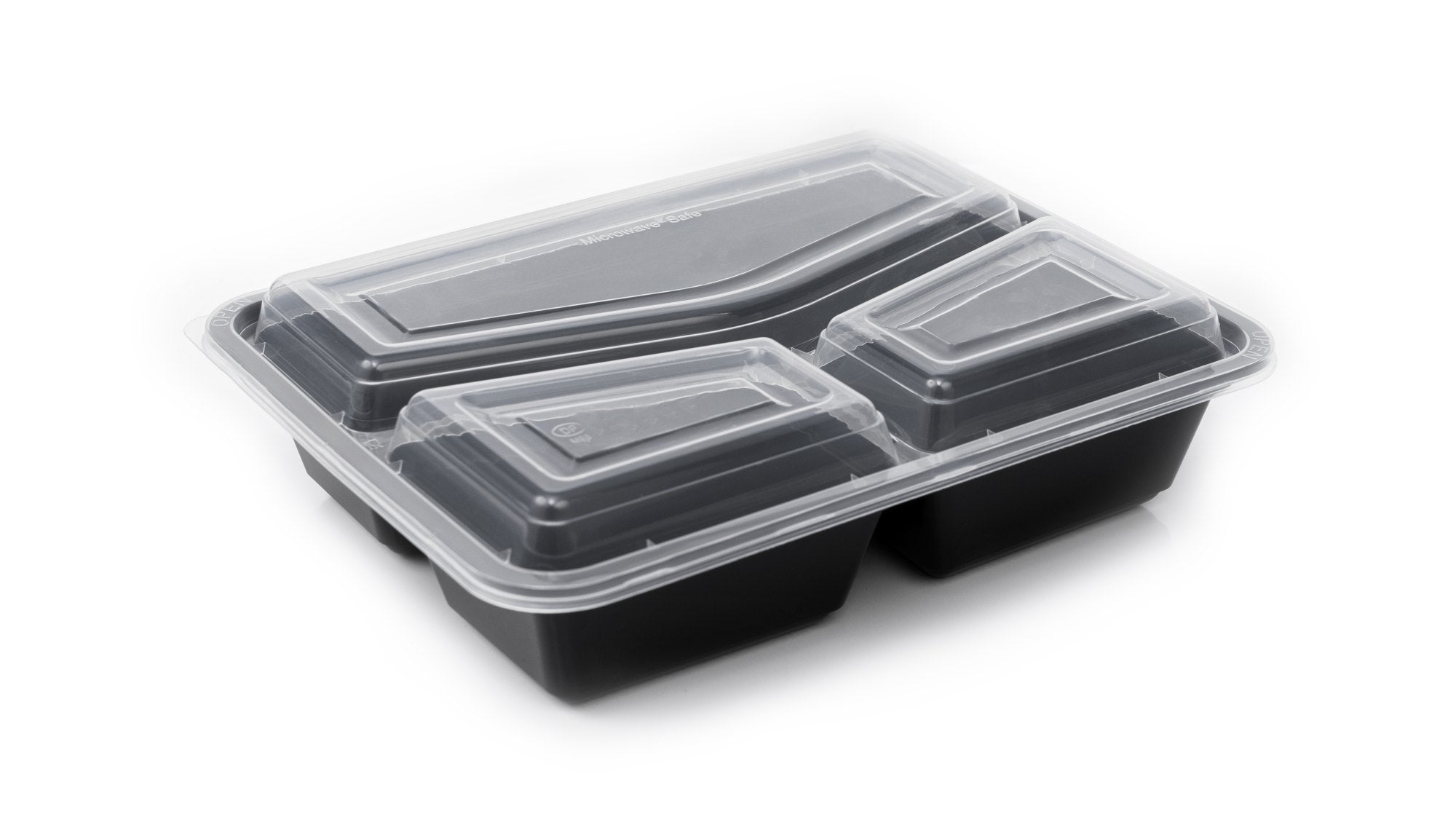 3 COMPARTMENT RECTANGLE PLASTIC CONTAINER WITH LIDS (BLACK)